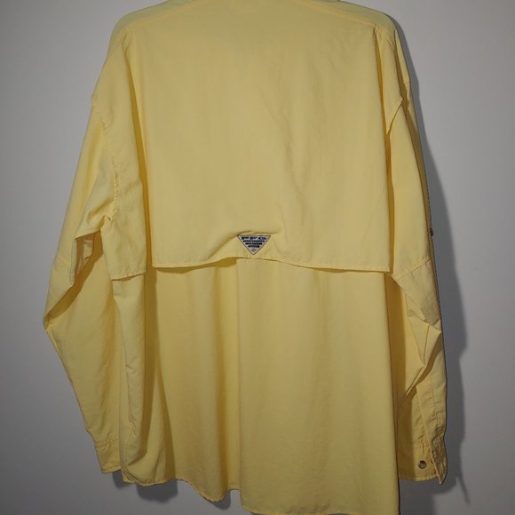 Columbia PFG Vented Breathable Long Sleeve Button Down Shirt Size L Yellow - Picture 6 of 12